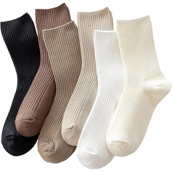 Women's Cute Crew Socks Casual‎ Athletic Aesthetic Neutral Cotton 6 Pack Socks - Picture 1 of 6